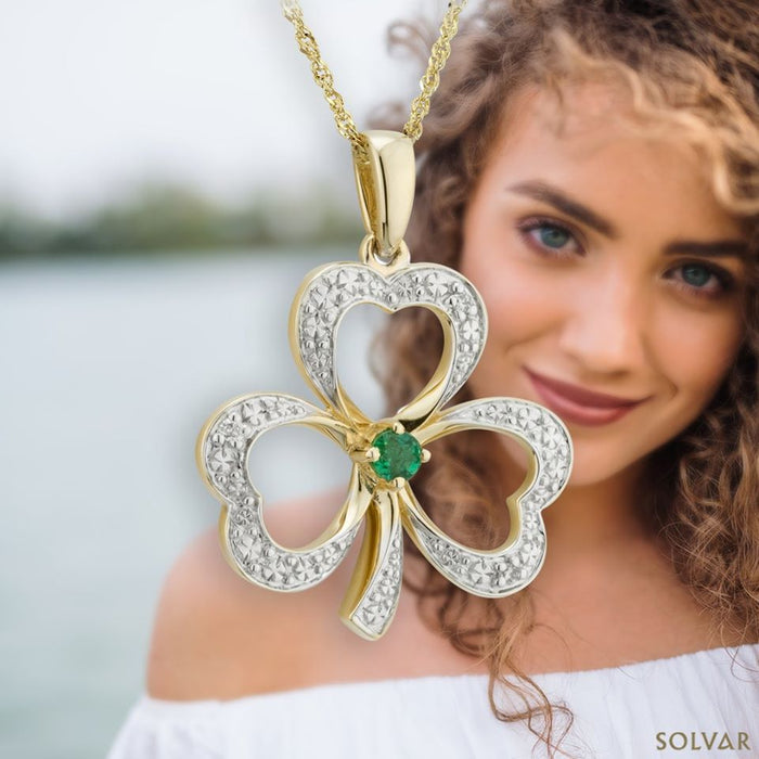 Solvar 14K Gold Diamond & Emerald Shamrock Pendant S46104