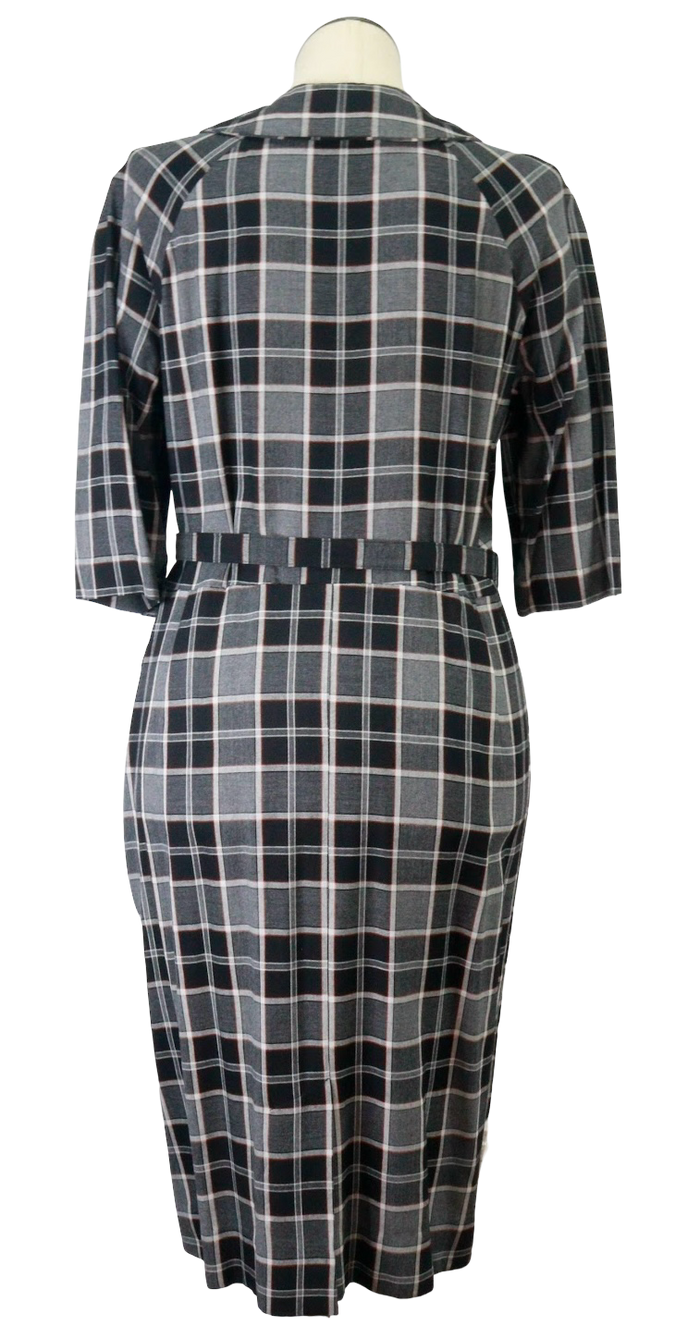 1950s Blk/Gry/Orange Plaid Pan Collar Dress      w36