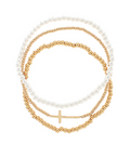 Set of three beaded bracelets with gold and white beads