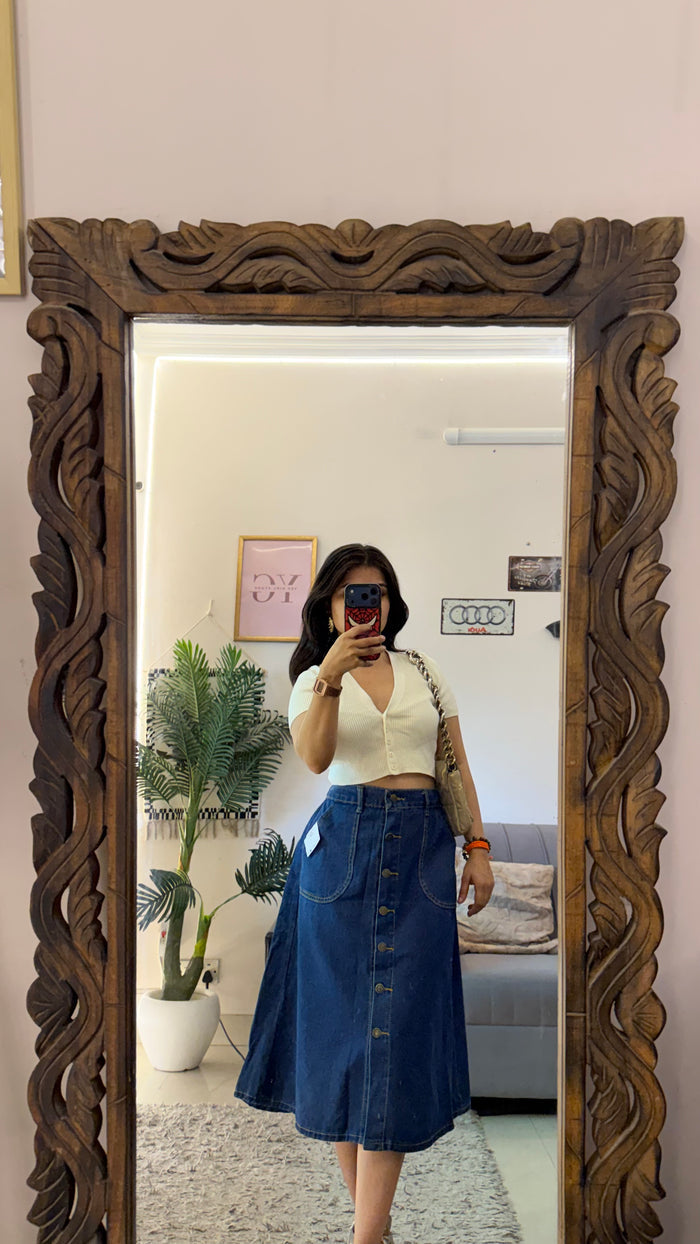 32 retro denim skirt W24-28/26L