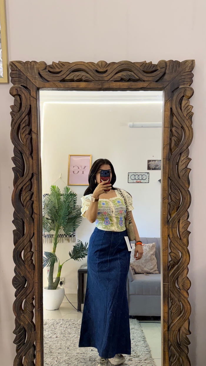 63 retro denim skirt W26/34L