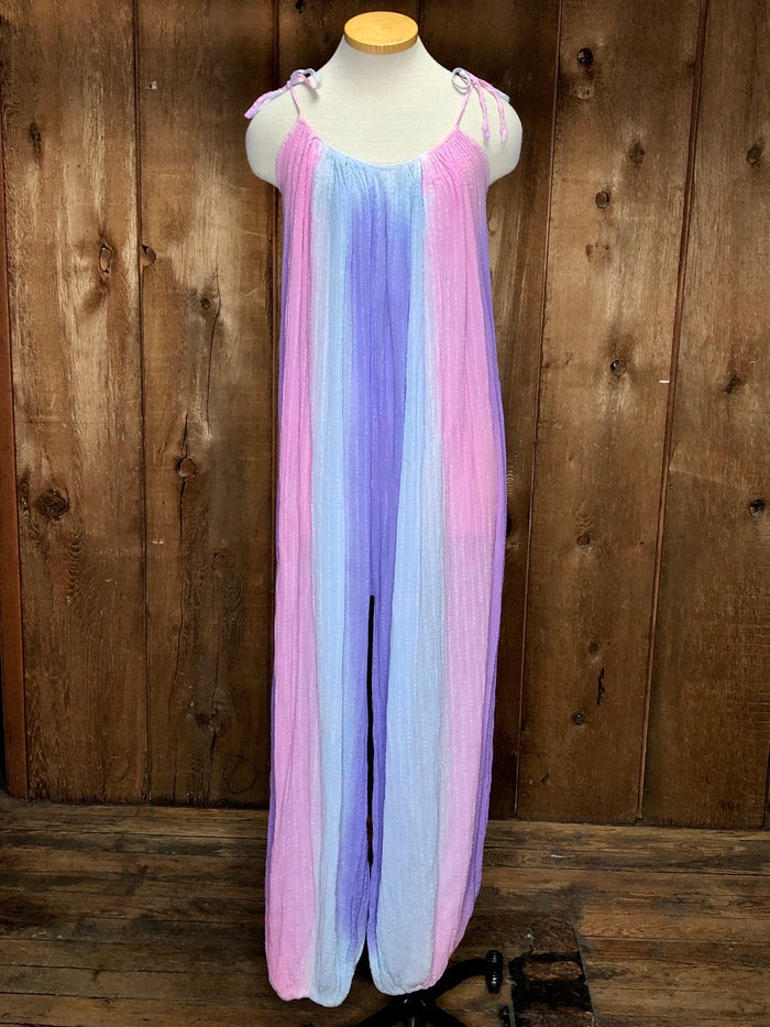 70s Gauze Pastel Rainbow Jumpsuit    S/M/L
