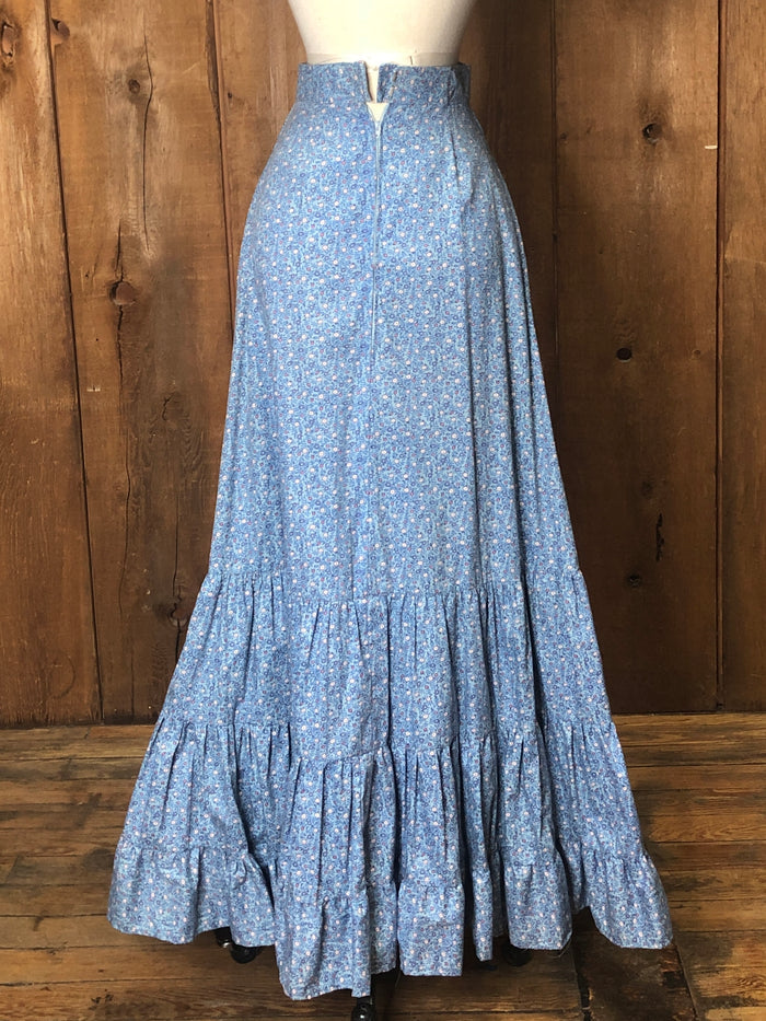 70s Handmade Blue Calico Maxi Skirt    W24”