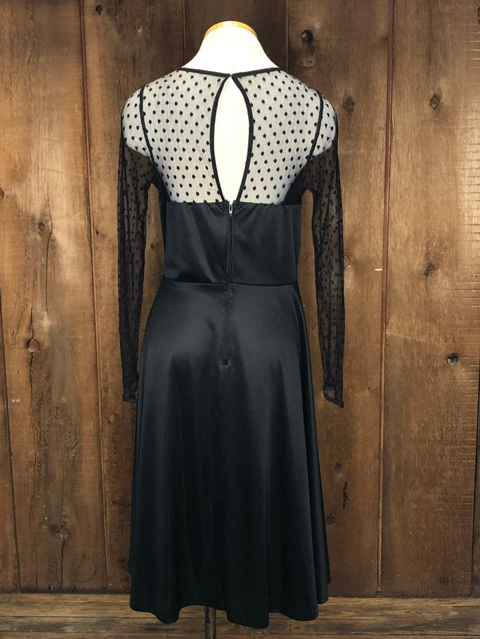 70s Ward Black Mesh Disco Dress        w35