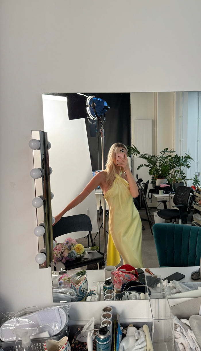 Roma Dress in Lemonade Yellow Satin
