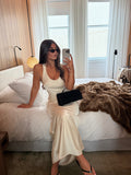 Candy Is 5'6" & Wears Size UK 8|Breya Sleeveless Slip Maxi Dress - Oyster
