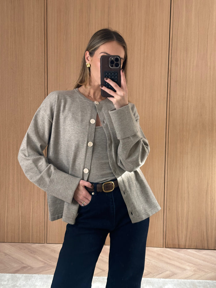 Veronica is 5'8" & Wears Size UK XS|Elani Knit Cardigan and Cami Set - Chocolate Brown