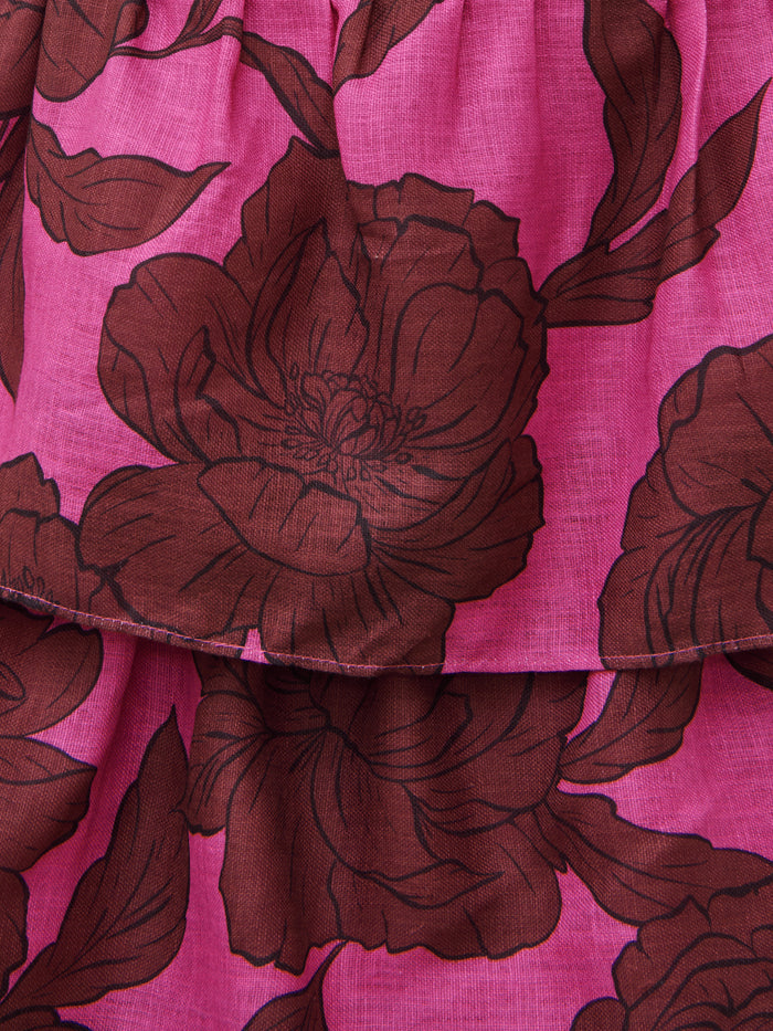 Souki Is 5'8" & Wears Size UK 18|Aalyiah Square Neck Ruffle Midaxi Dress Curve - Brown and Fuchsia Floral