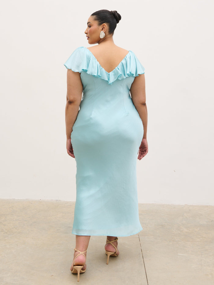 Souki Is 5'8" & Wears Size UK 18|Adina Midaxi Dress Curve - Seaspray Blue