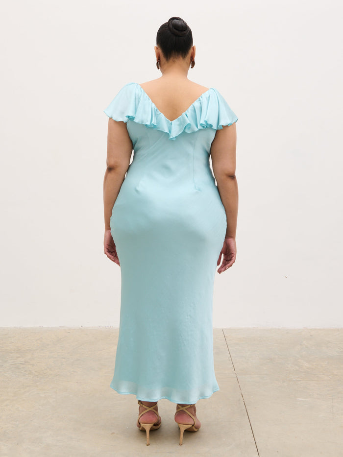 Souki Is 5'8" & Wears Size UK 18|Adina Midaxi Dress Curve - Seaspray Blue