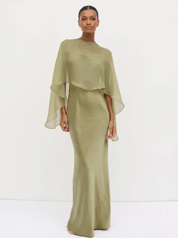 Montanna is 5'7" & Wears Size UK XS-S|Alaia Organza Cape - Olive