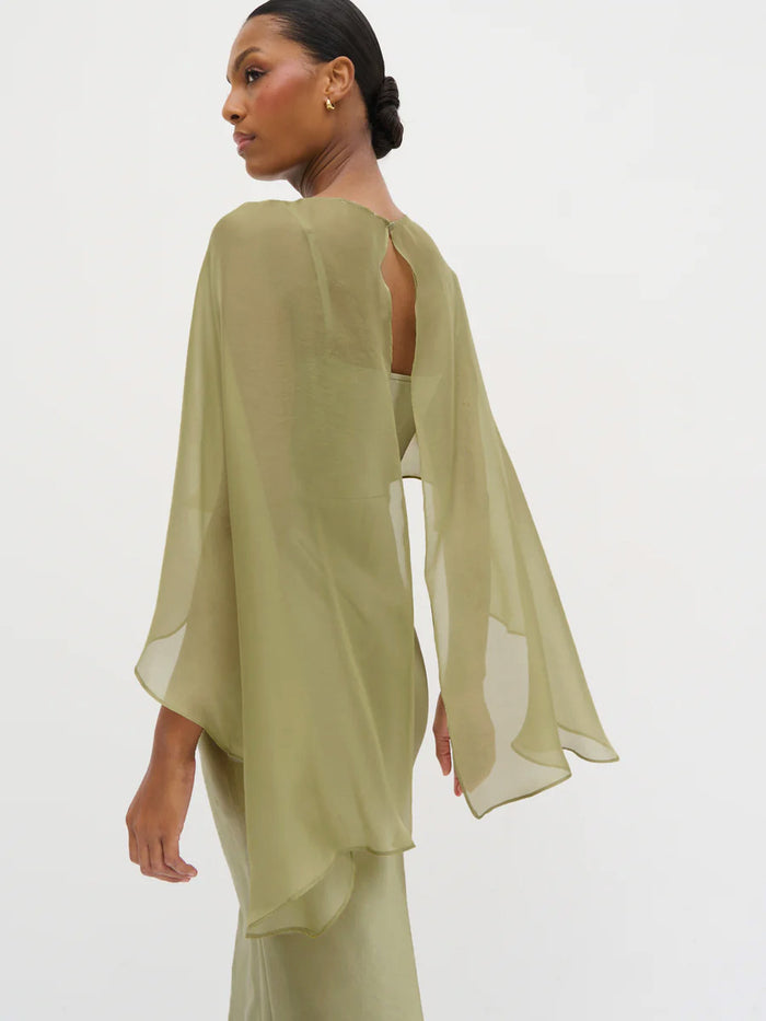 Montanna is 5'7" & Wears Size UK XS-S|Alaia Organza Cape - Olive