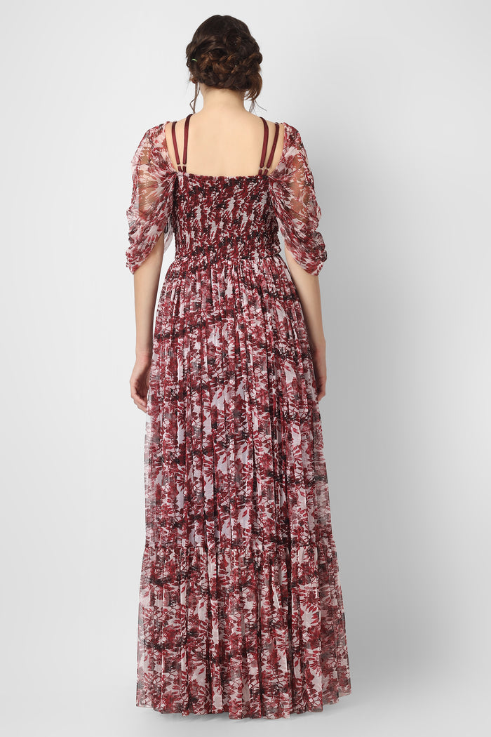 Alicia Tulle Maxi in Burgundy Print