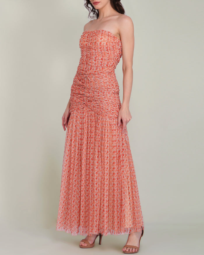 Allura Tulle Maxi Dress in Ditsy Red Wildflower Print