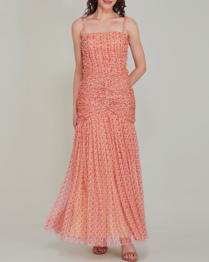 Allura Tulle Maxi Dress in Ditsy Red Wildflower Print