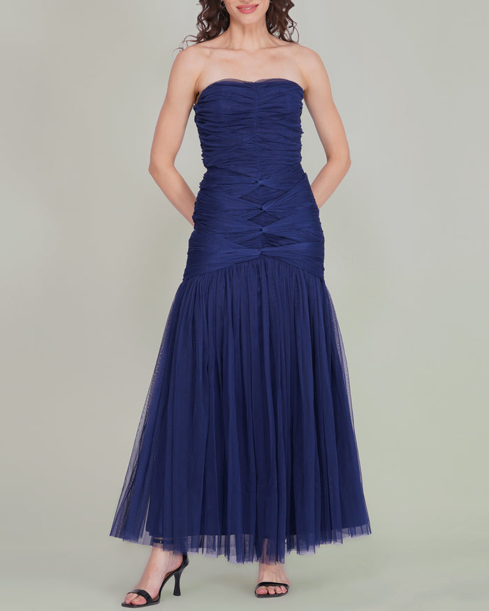 Allura Tulle Maxi Dress in Navy Peony