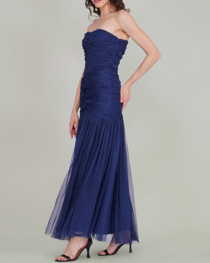 Allura Tulle Maxi Dress in Navy Peony