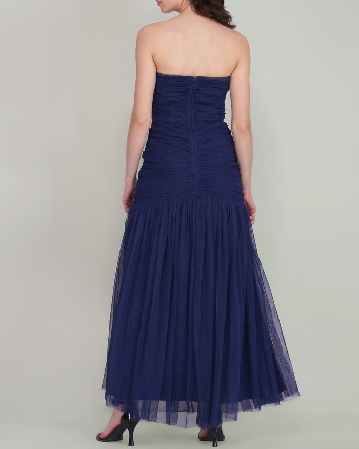 Allura Tulle Maxi Dress in Navy Peony