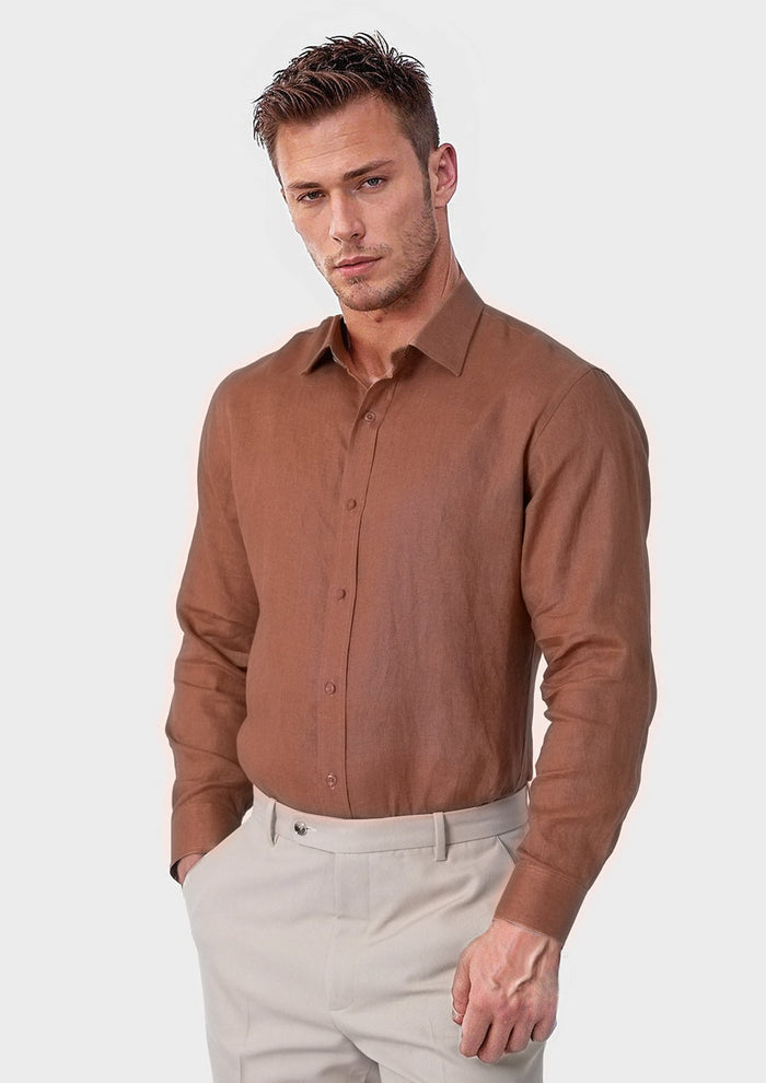 Amber Brown Linen Shirt - SARTORO