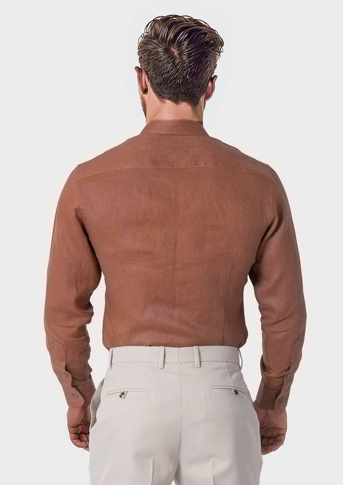 Amber Brown Linen Shirt - SARTORO
