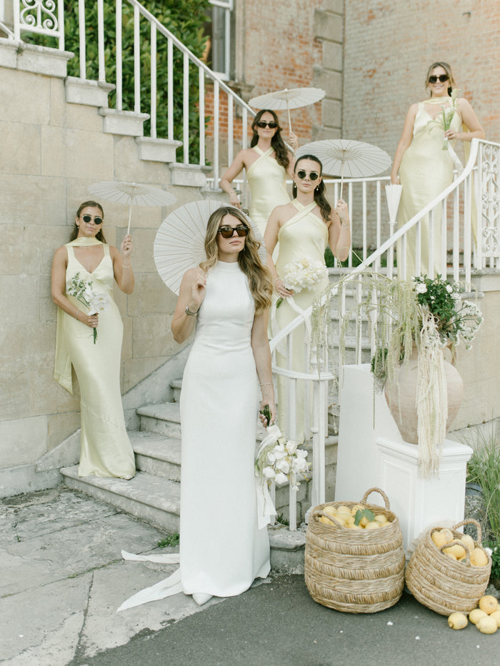Pale yellow bridal party dresses