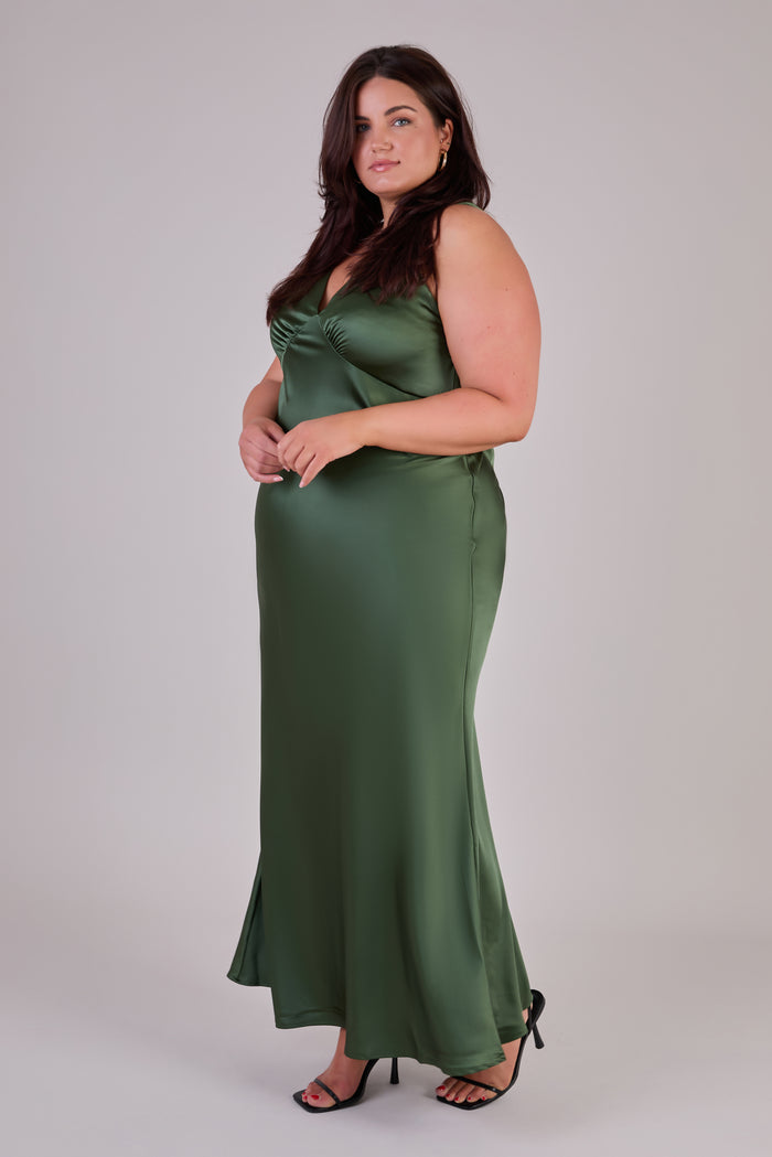 Olive green plus size bridesmaid dress