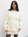 Lygia Is 5'9" & Wears Size UK S|Atlantic Chunky Cable Knit Jumper - Cream