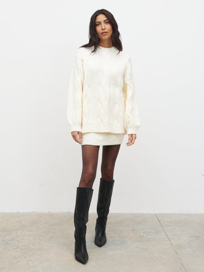 Lygia Is 5'9" & Wears Size UK S|Atlantic Chunky Cable Knit Jumper - Cream