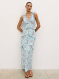 Lana is 5'9.5" & Wears Size UK 8|Aurelia Ruffle Maxi Dress - Seaspray and Brown Floral