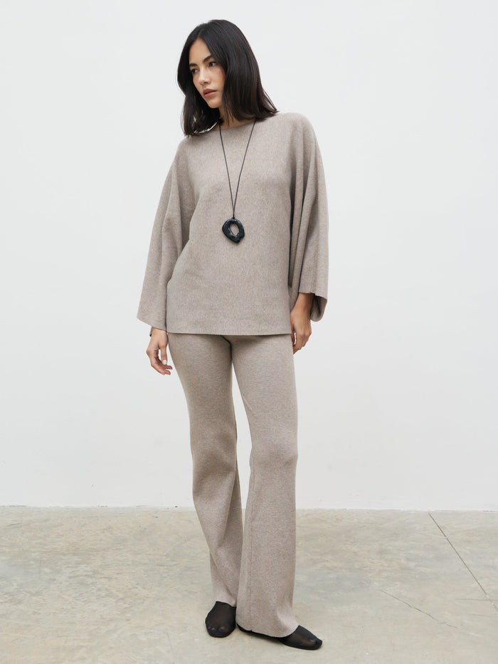 Veronica is 5'8" & Wears Size UK XS|Aurelie Knit Trousers - Dark Taupe