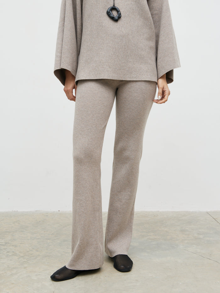 Veronica is 5'8" & Wears Size UK XS|Aurelie Knit Trousers - Dark Taupe