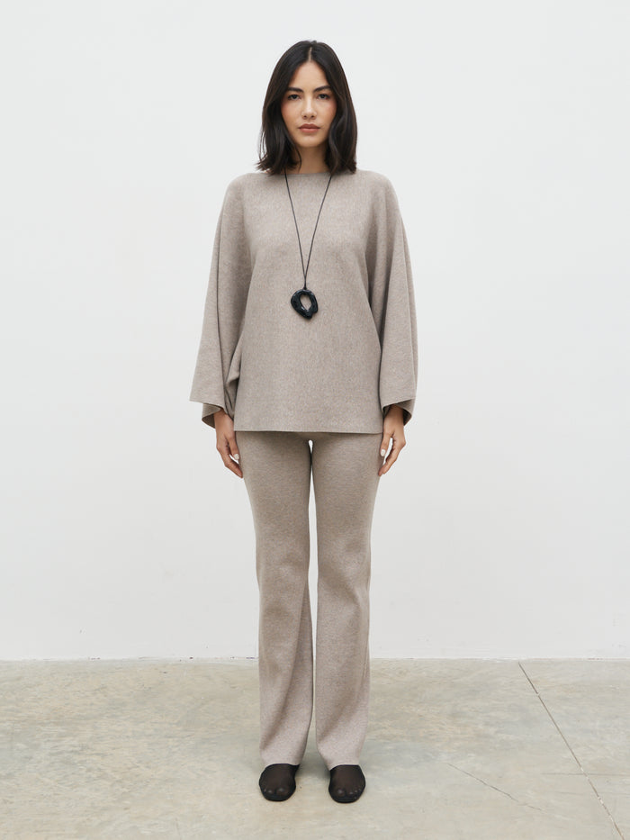 Veronica is 5'8" & Wears Size UK XS|Aurelie Knit Trousers - Dark Taupe