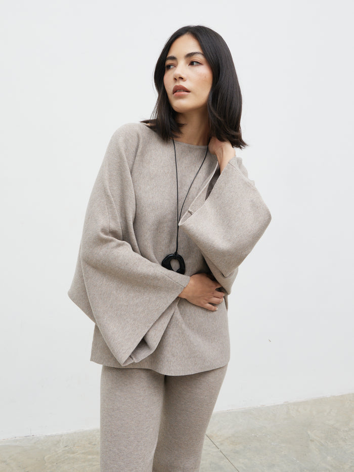 Veronica is 5'8" & Wears Size UK XS|Aurelie Knit Trousers - Dark Taupe
