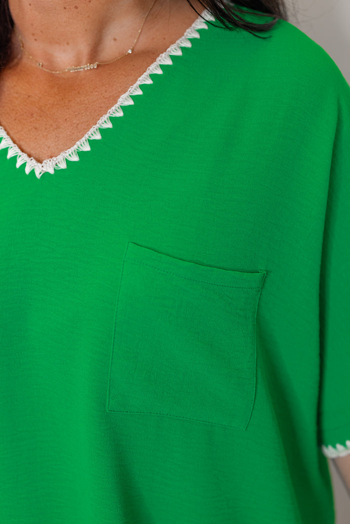 kelley green woven trim relaxed fit top