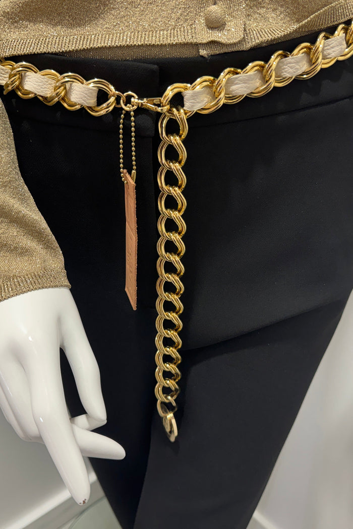 Brave Doone Leather Simple Chain Belt Gold/Marble Wide