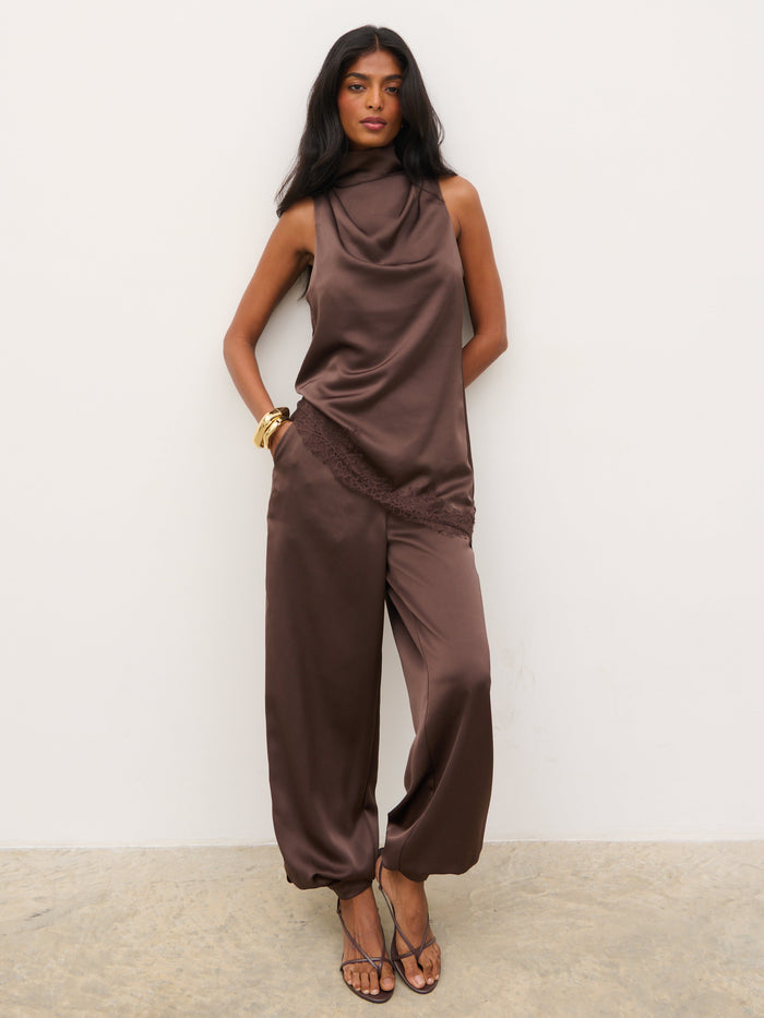 Kavita is 5'7" & Wears Size UK 6|Breya Balloon Trousers - Chocolate Brown