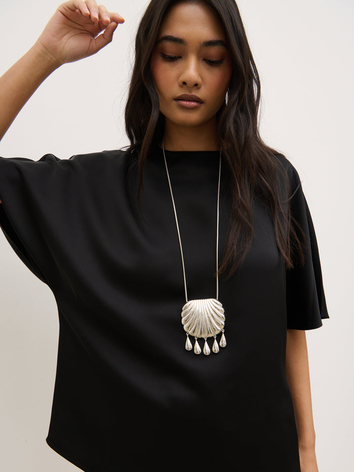 Breya Boxy Satin T-Shirt - Black