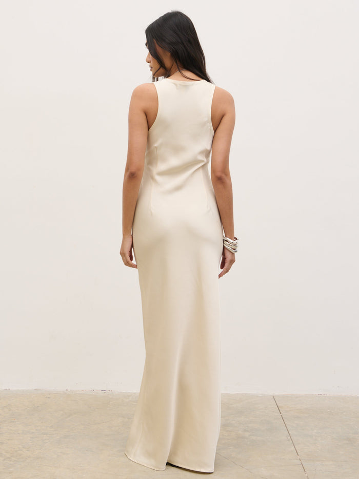 Candy Is 5'6" & Wears Size UK 8|Breya Sleeveless Slip Maxi Dress - Oyster