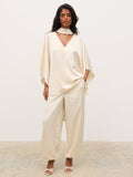 Kavita is 5'7" & Wears Size UK 6|Breya V-Neck Smock Top - Oyster