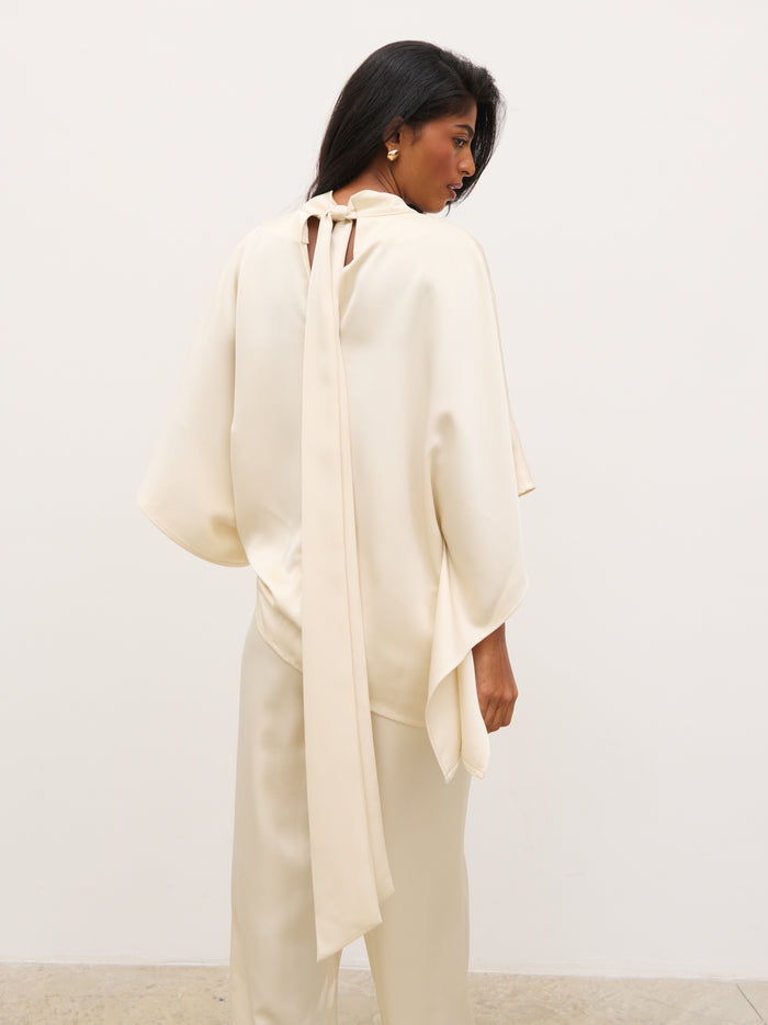 Kavita is 5'7" & Wears Size UK 6|Breya V-Neck Smock Top - Oyster