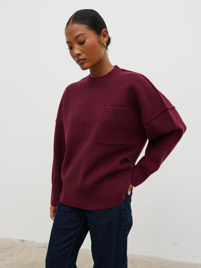 Elle Is 5'3" & Wears Size UK XS|Bronte Pocket Knit Jumper - Wine