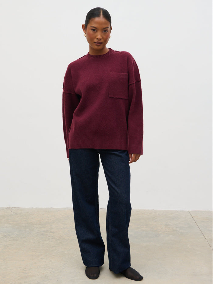 Elle Is 5'3" & Wears Size UK XS|Bronte Pocket Knit Jumper - Wine