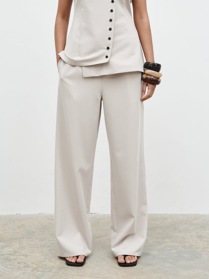 Candy Is 5'6" & Wears Size UK 8|Brylee Tailored Drawstring Trousers - Stone