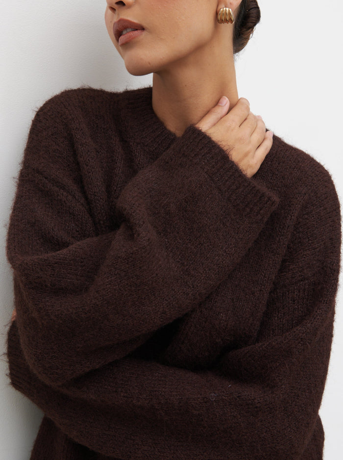 Lana is 5.9.5" & Wears Size UK S|Cece Fluffy Jumper - Chocolate