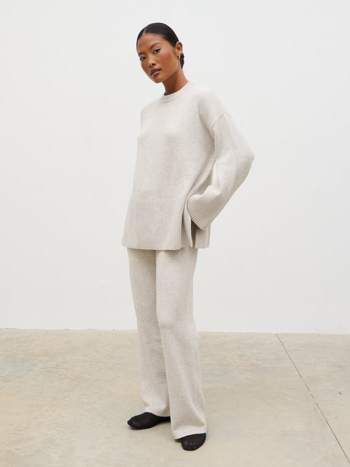 Elle Is 5'3" & Wears Size UK XS|Chelsea Seam Detail Knit Jumper - Beige