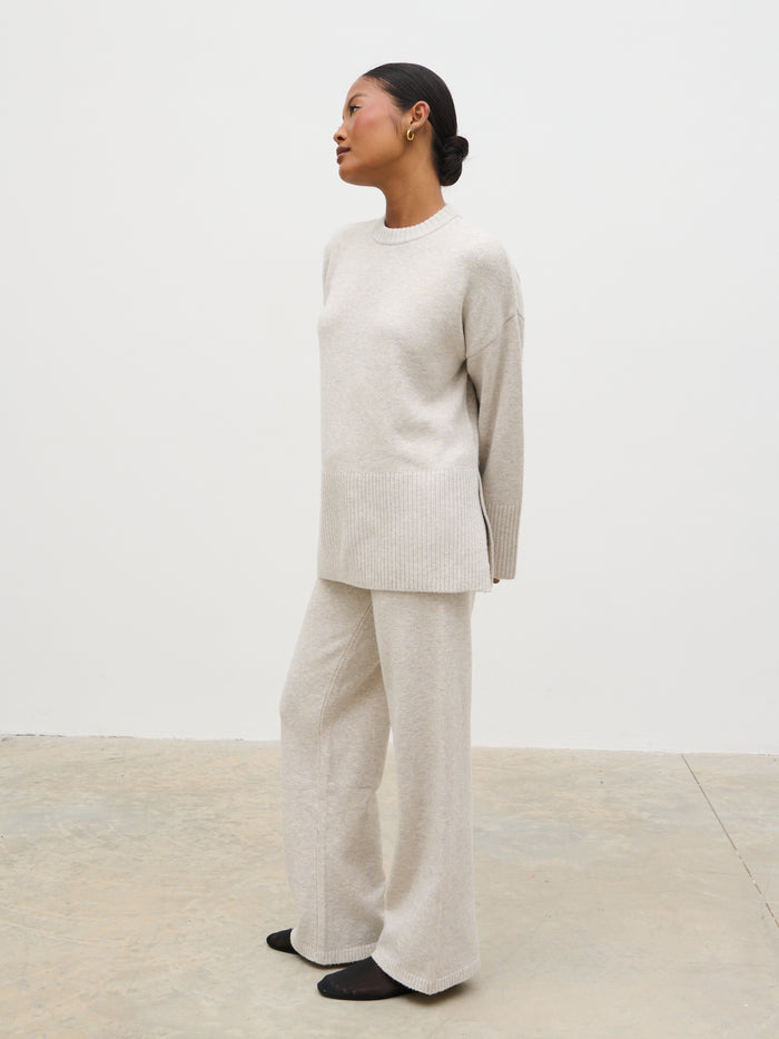 Elle Is 5'3" & Wears Size UK XS|Chelsea Knit Trousers with Folded Waistband - Beige
