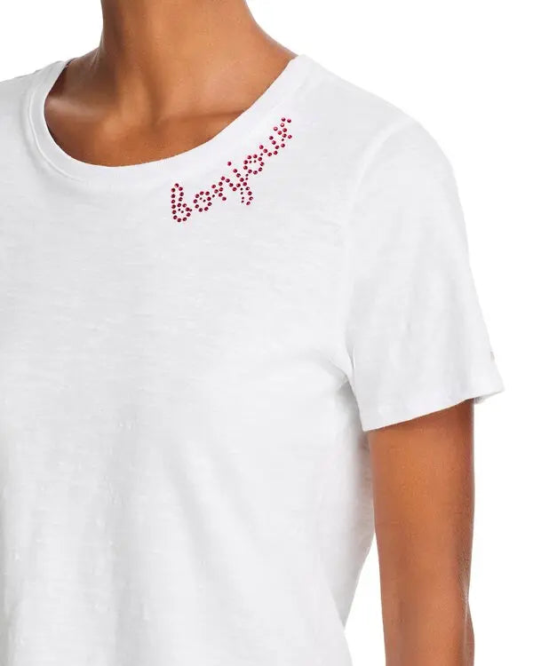 Cinq A Sept Rhinestone Bonjour Shrunken Tee WGOB