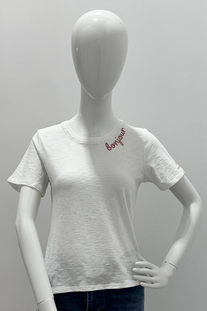 Cinq A Sept Rhinestone Bonjour Shrunken Tee WGOB