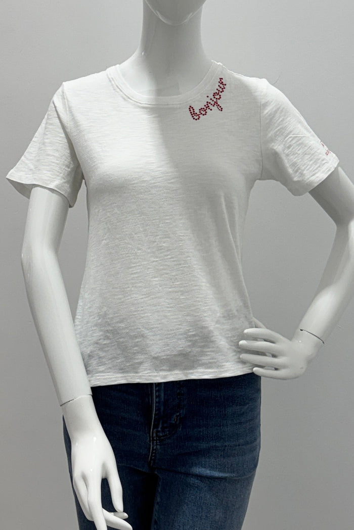 Cinq A Sept Rhinestone Bonjour Shrunken Tee WGOB