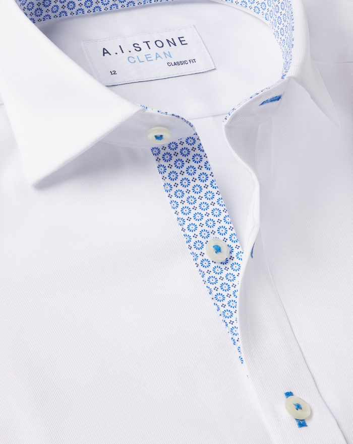 CLEAN Boys Twill NON IRON Cutaway Collar Shirt Long Sleeves with Periwinkle Petal Contrast Fabric